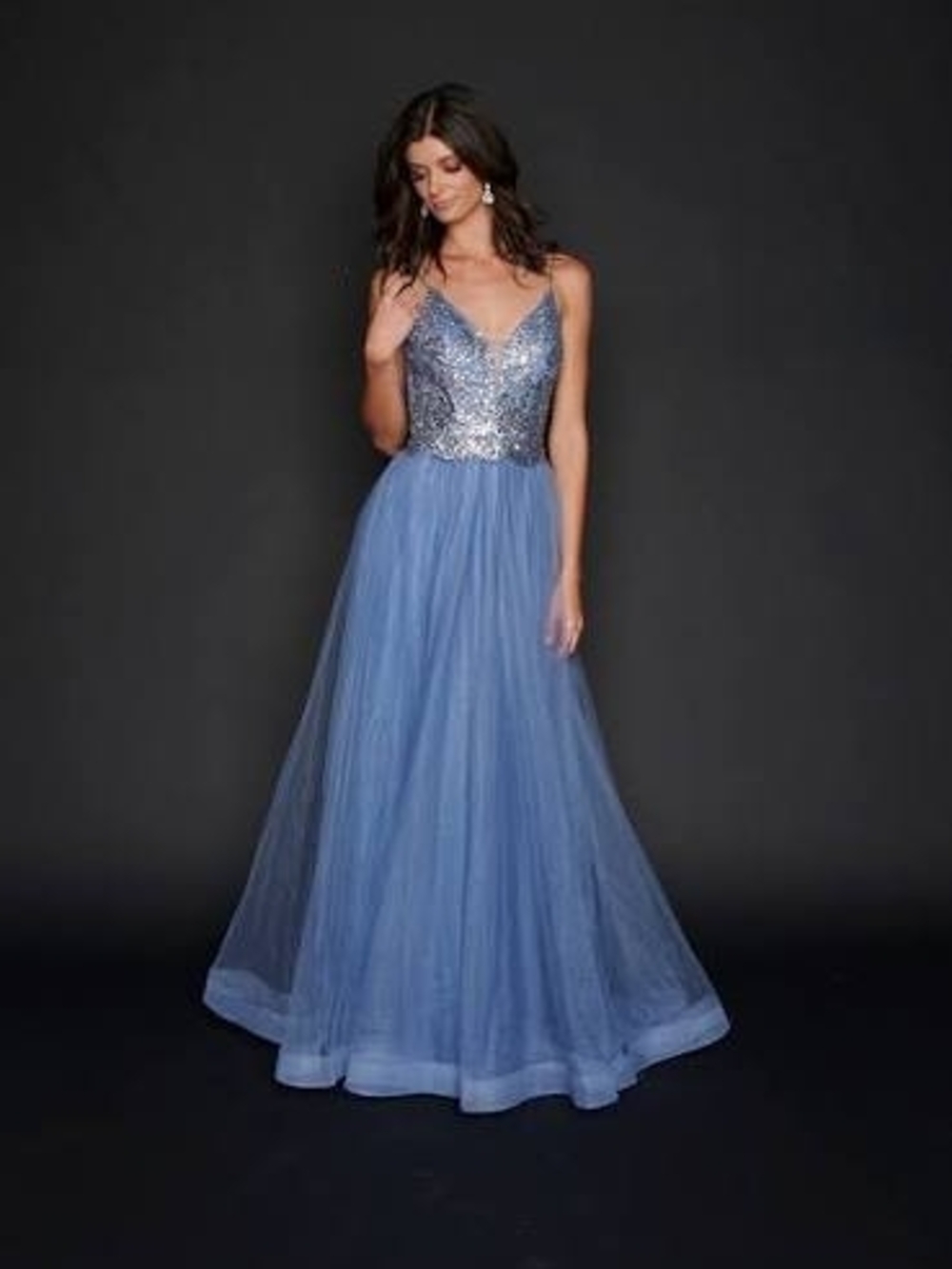 Nina Canacci Blue Sequin Bodice Tulle Prom Gown